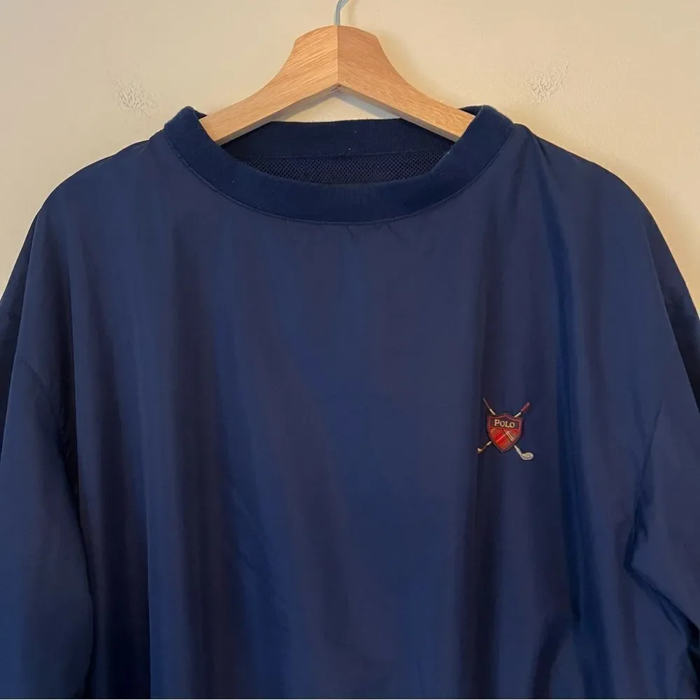 Vintage Polo Golf Ralph Lauren Navy Blue Pullover Windbreaker Size M Clubs Logo